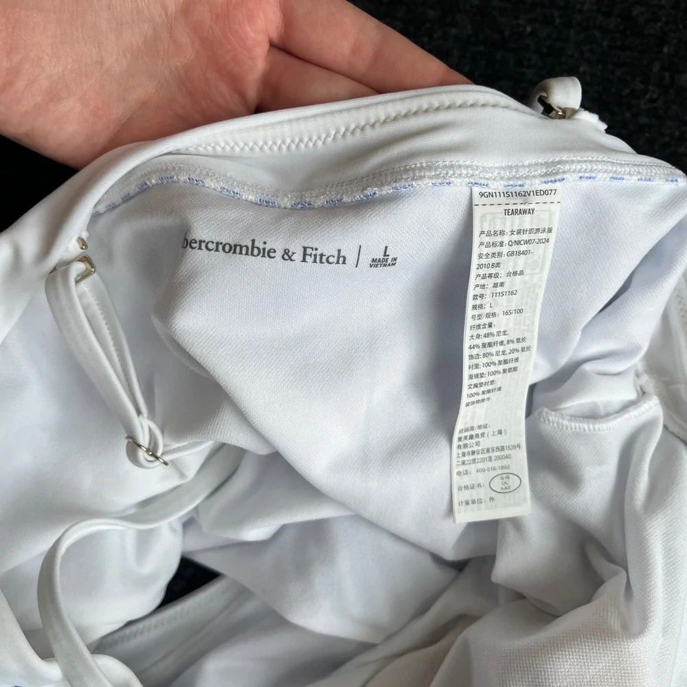 Abercrombie & Fitch 1 Piece Swimsuit Womens L Blue White Seersucker Striped NWOT